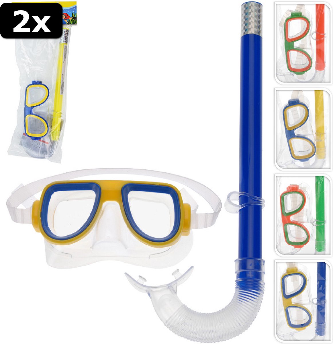 2x Duikbril met snorkel voor kinderen 4 assorti kleur
