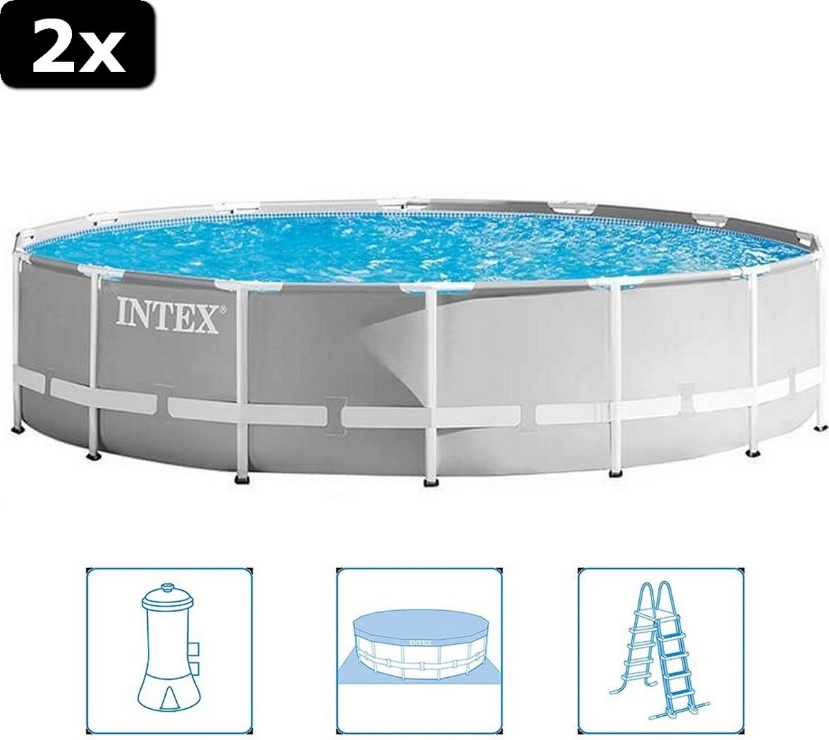 2x   26720GN Prism Frame Zwembad 427x107 cm + Filterpomp en Trap + Accessoires Grijs