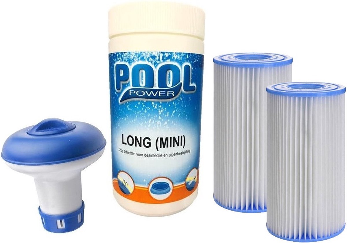 2x   A filter cartridge set met 1kg chloortabletten en chloordrijver pakket