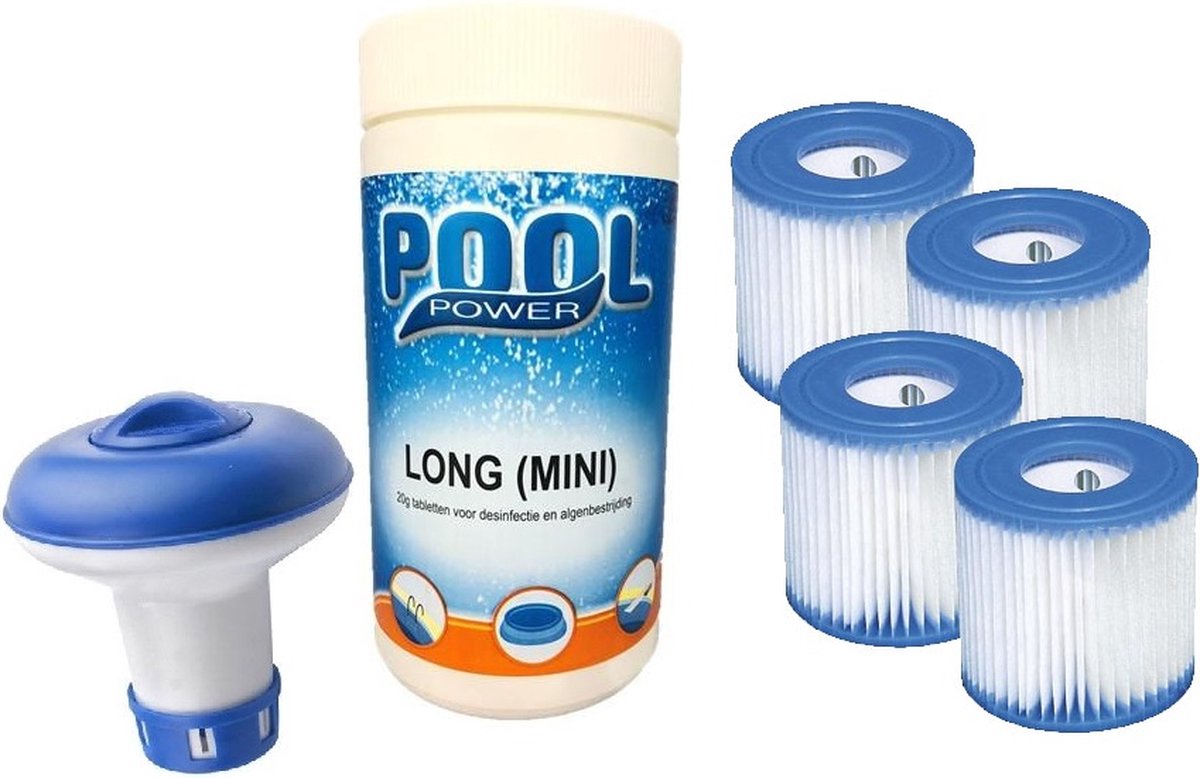 4x   H filter cartridge set met 1kg chloortabletten en chloordrijver pakket