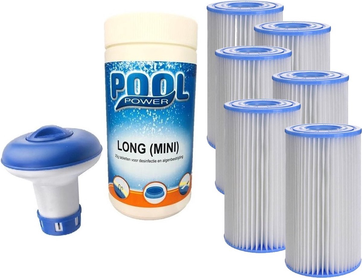 6x   A filter cartridge set met 1kg chloortabletten 90/20 en chloordrijver pakket