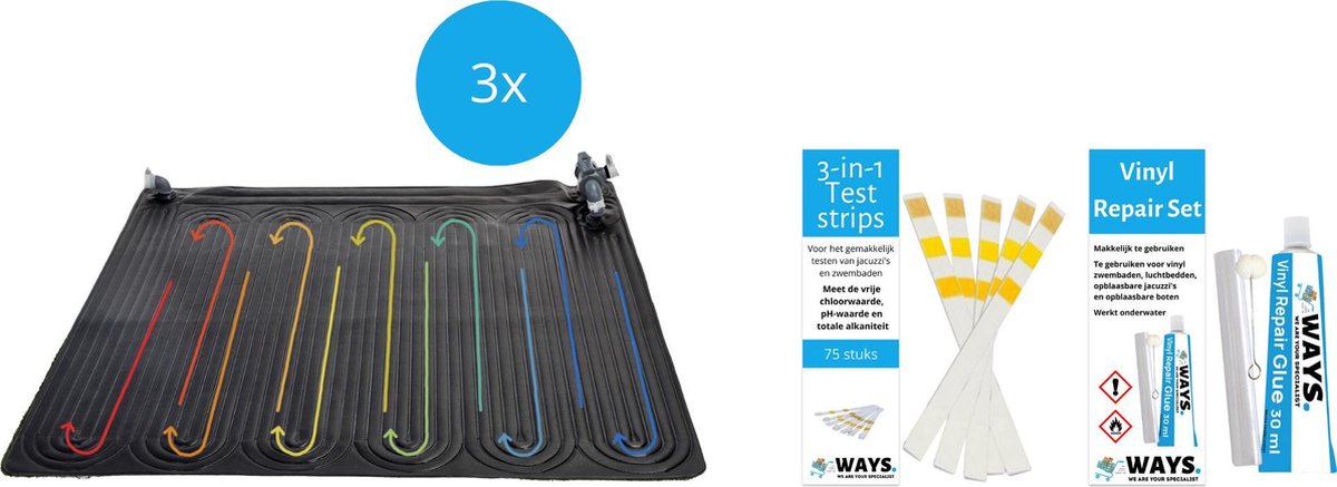   - 3 stuks - Zwembad verwarming - Geschikt voor filterpomp 28604GS / 28638GS & WAYS Reparatieset en Teststrips