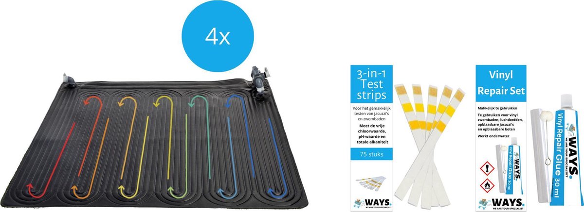   - 4 stuks - Zwembad verwarming - Geschikt voor filterpomp 28604GS / 28638GS / 28636GS & WAYS Reparatieset en Teststrips