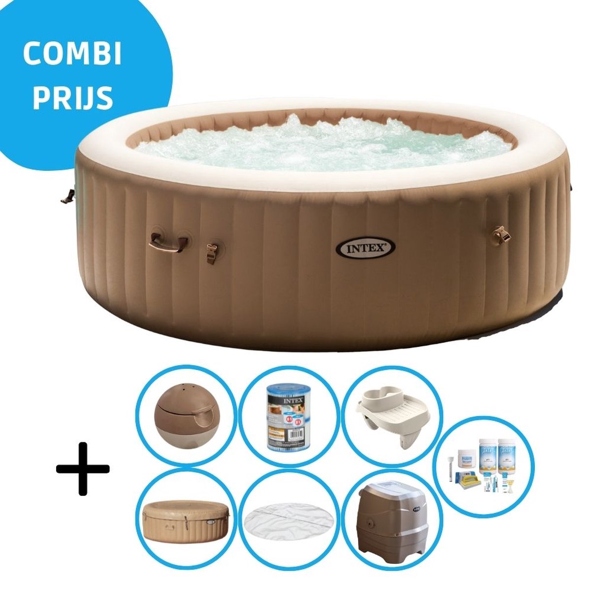   - Bubble Massage - Jacuzzi - 216 x 71 cm - Beige - Inclusief onderhoudspakket en bekerhouder