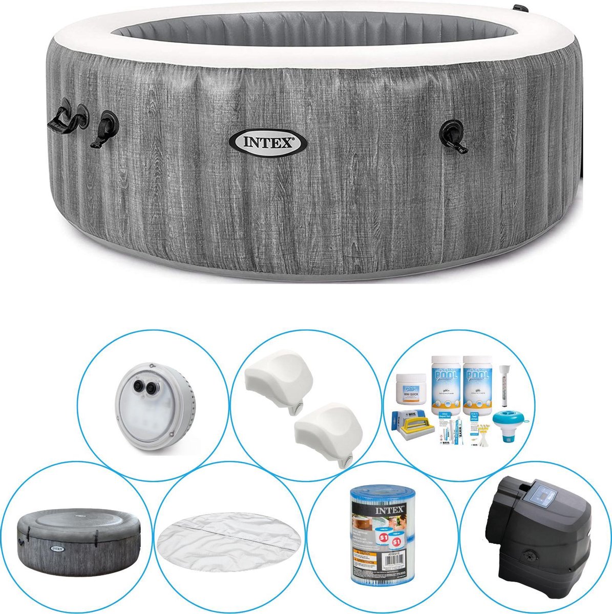 Intex - Greywood Deluxe - Jacuzzi - 196 x 71 cm - Grijs - Inclusief onderhoudspakket Small