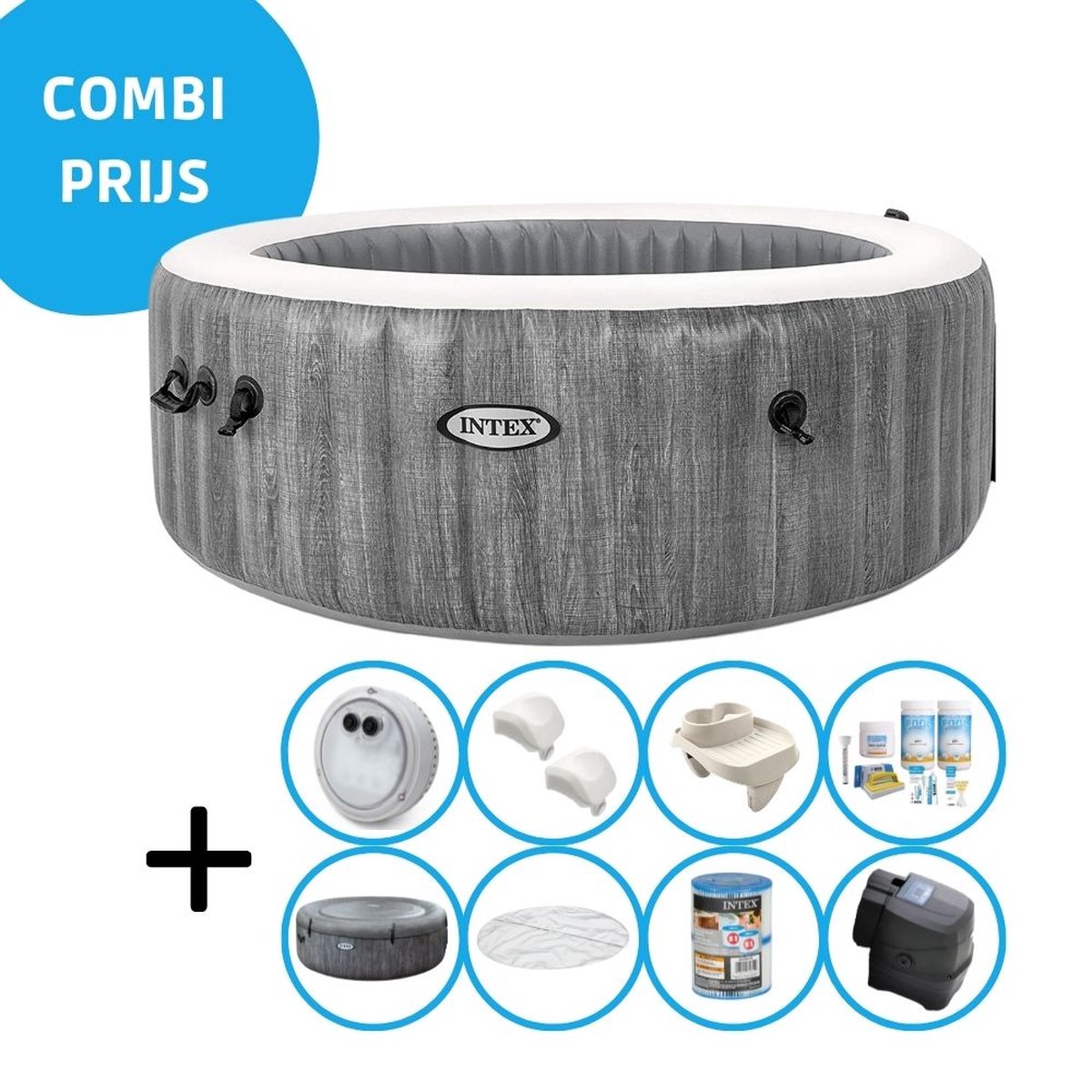 Intex - Greywood Deluxe - Jacuzzi - 196 x 71 cm - Grijs - Inclusief onderhoudspakket en bekerhouder