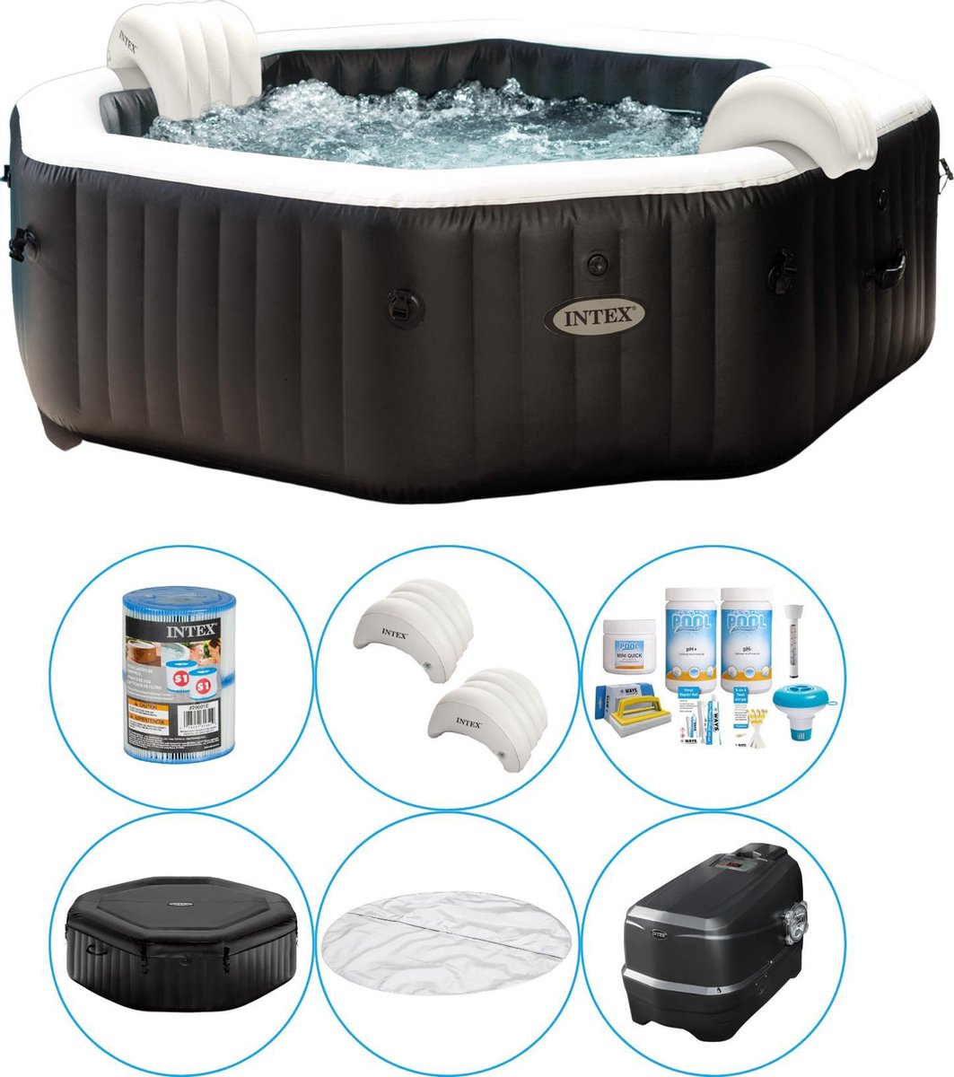   - Jet & Bubble Deluxe - Jacuzzi - 201 x 71 cm -  Zwart - Inclusief onderhoudspakket Small
