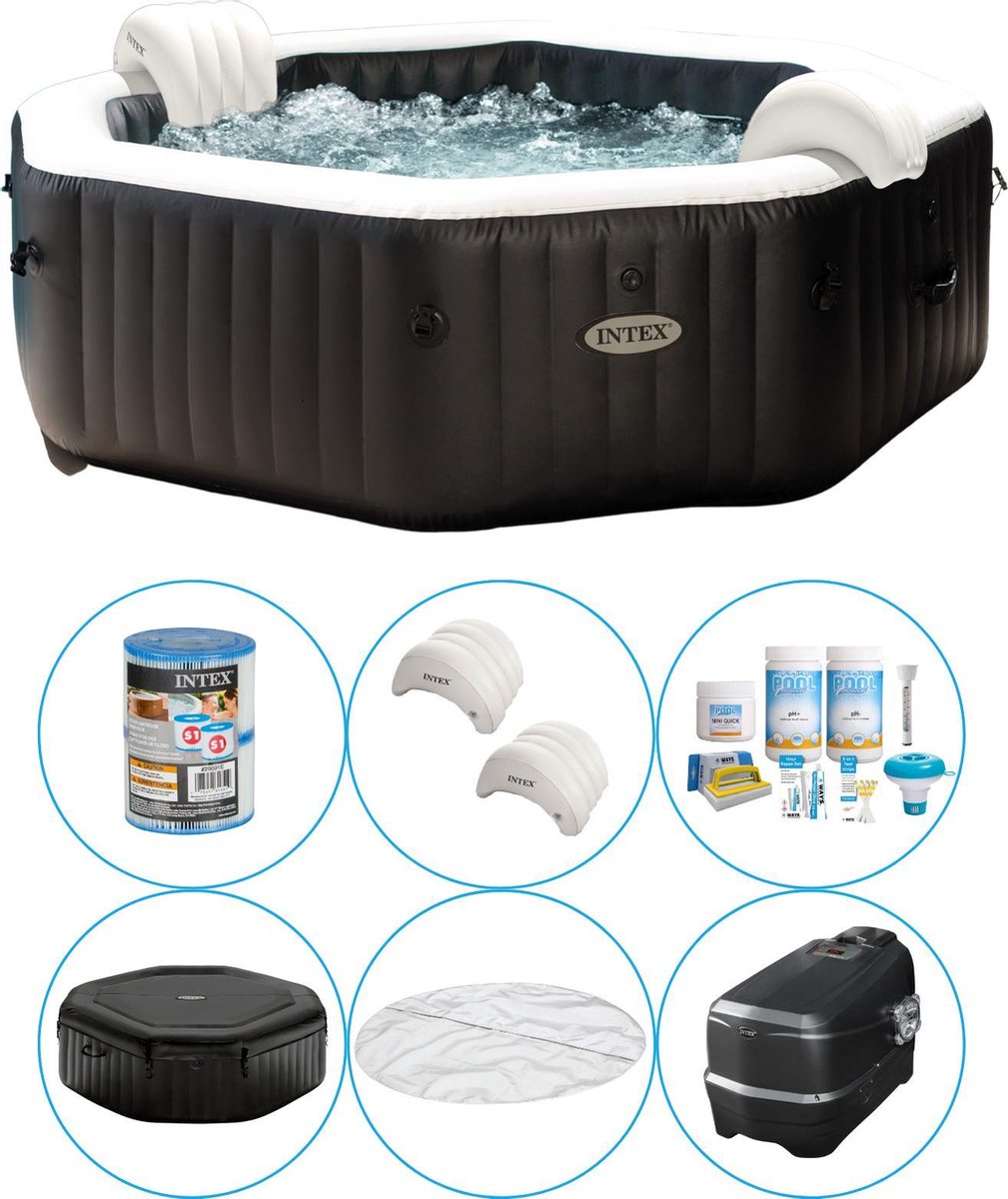   - Jet & Bubble Deluxe - Jacuzzi - 218 x 71 cm -  Zwart - Inclusief onderhoudspakket Small