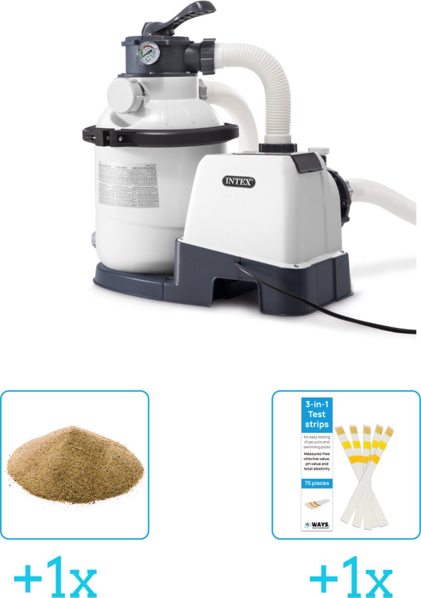   26644GS Zandfilterpomp - SX1500 - 4000 liter per uur inclusief Interline Vulling Zandfilter 0.4/0.8mm - Zwembad-Toebehoren - 25 kg (1 stuks) & WAYS Testrips (1 stuks)