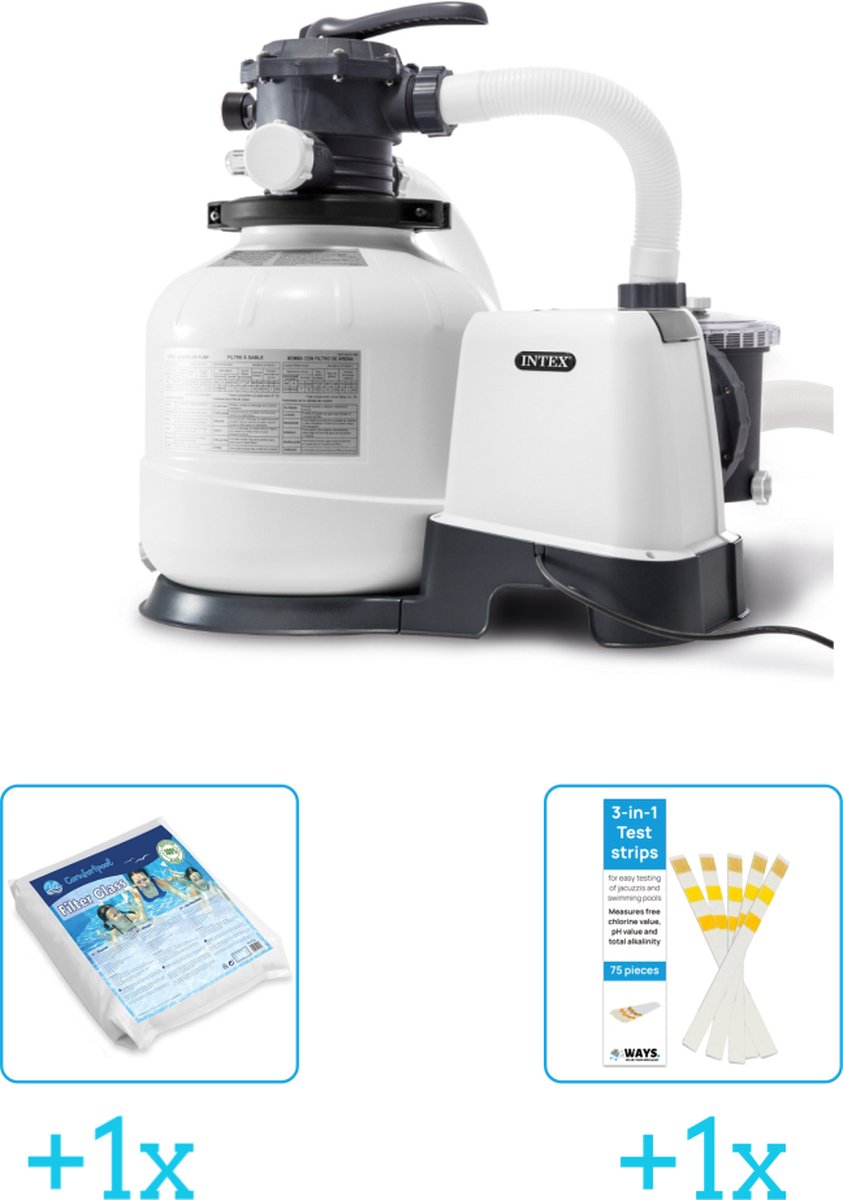 Intex 26648GS Zandfilterpomp - SX2800 - 8000 liter per uur inclusief Comfortpool Glasparels - Voor Filterpomp - 20kg (1 stuks) & WAYS Testrips (1 stuks)