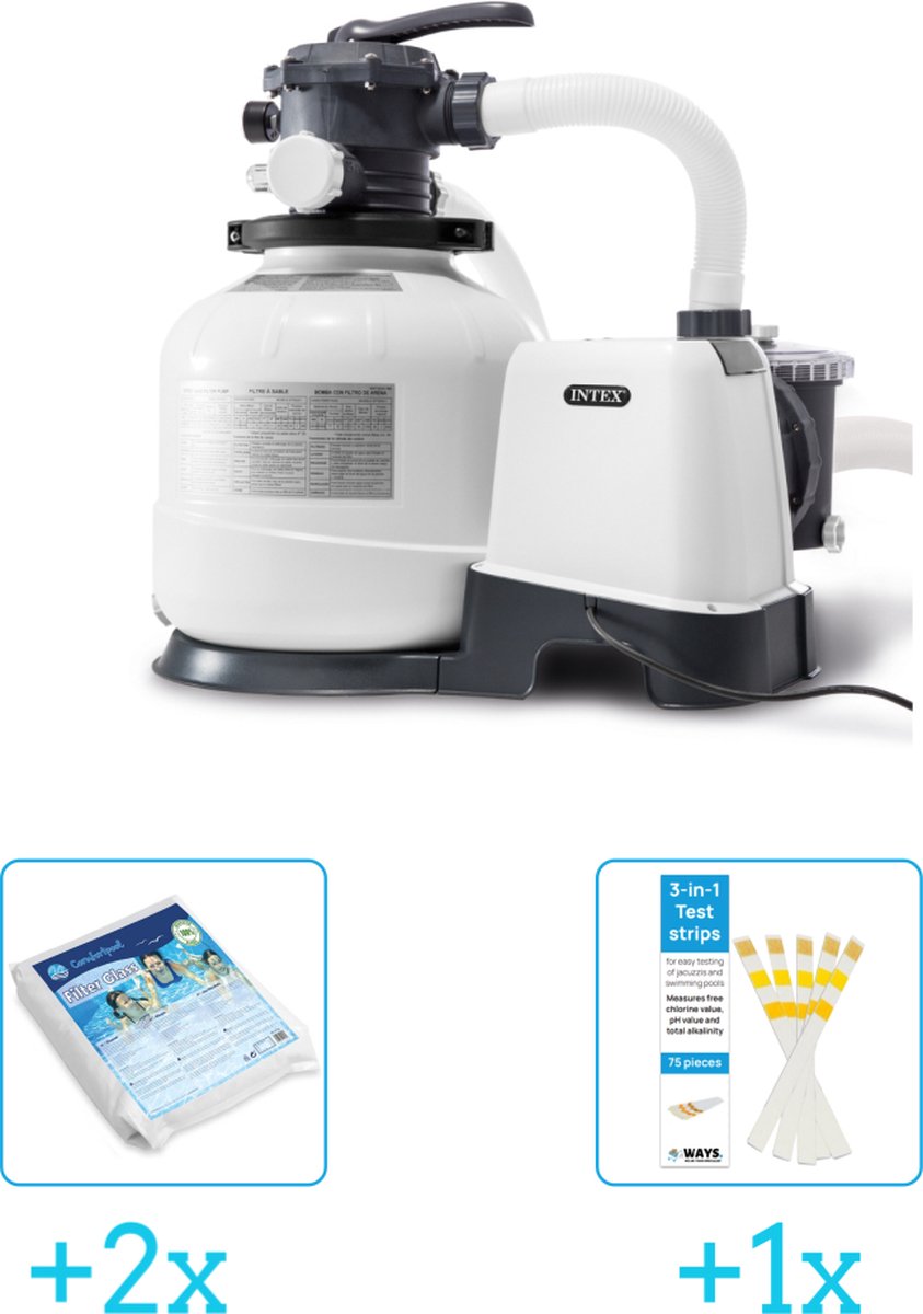   26648GS Zandfilterpomp - SX2800 - 8000 liter per uur inclusief Comfortpool Glasparels - Voor Filterpomp - 20kg (2 stuks) & WAYS Testrips (1 stuks)