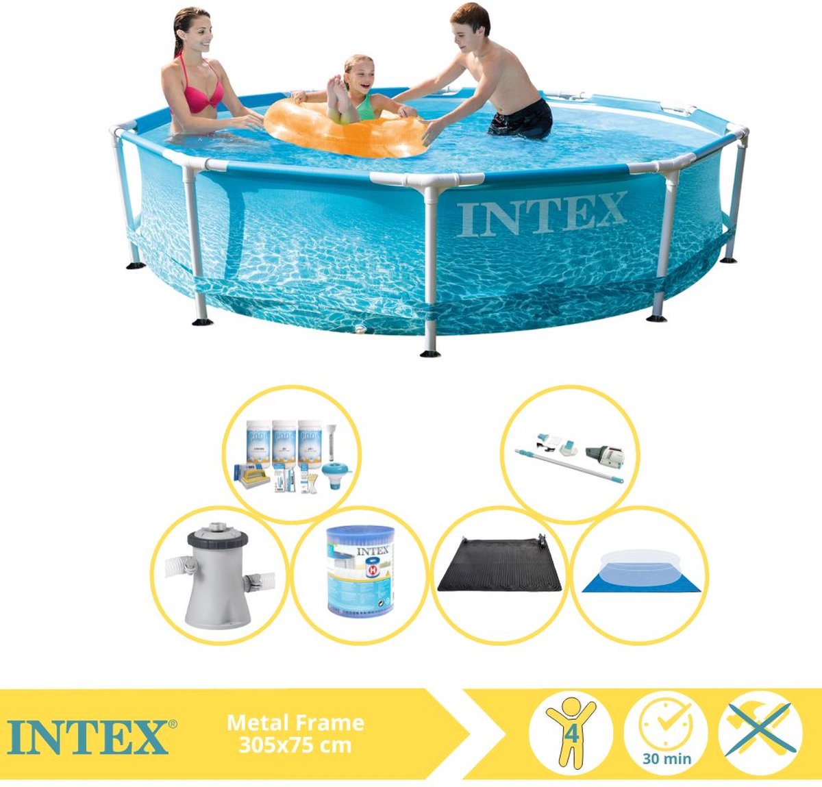   Beachside Metal Frame Zwembad - Opzetzwembad - 305x76 cm - Inclusief Onderhoudspakket, Filter, Grondzeil, Stofzuiger en Solar Mat