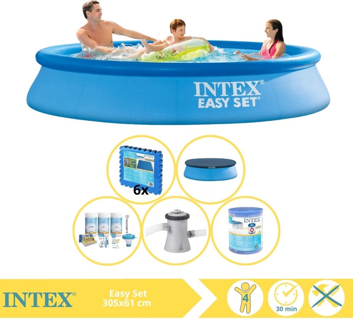   Easy Set Zwembad - Opblaaszwembad - 305x61 cm - Inclusief Afdekzeil, Onderhoudspakket, Zwembadpomp, Filter en Zwembadtegels