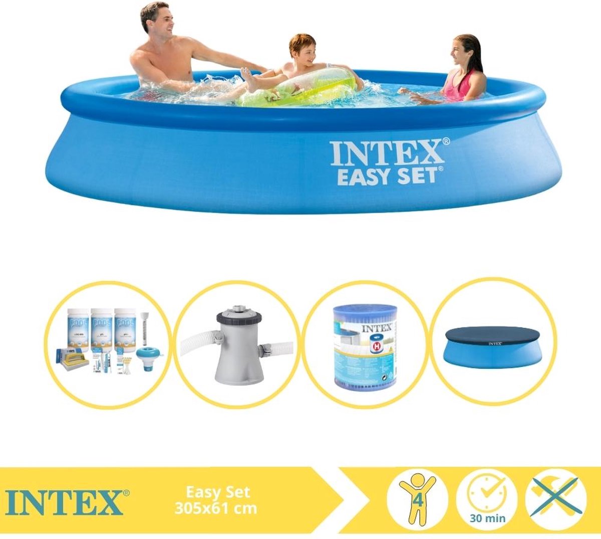   Easy Set Zwembad - Opblaaszwembad - 305x61 cm - Inclusief Afdekzeil, Onderhoudspakket, Zwembadpomp en Filter