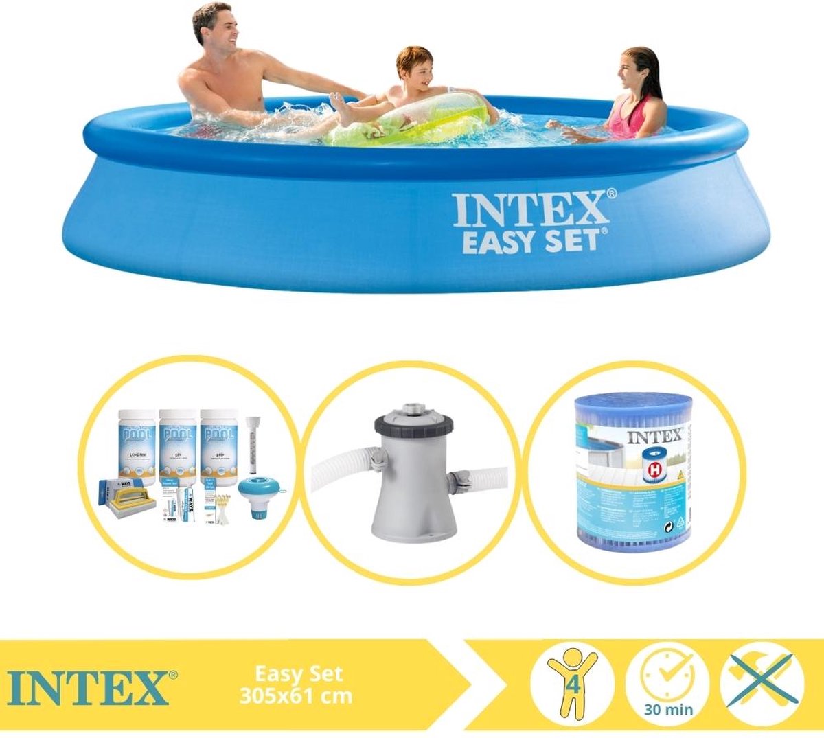   Easy Set Zwembad - Opblaaszwembad - 305x61 cm - Inclusief Onderhoudspakket, Zwembadpomp en Filter