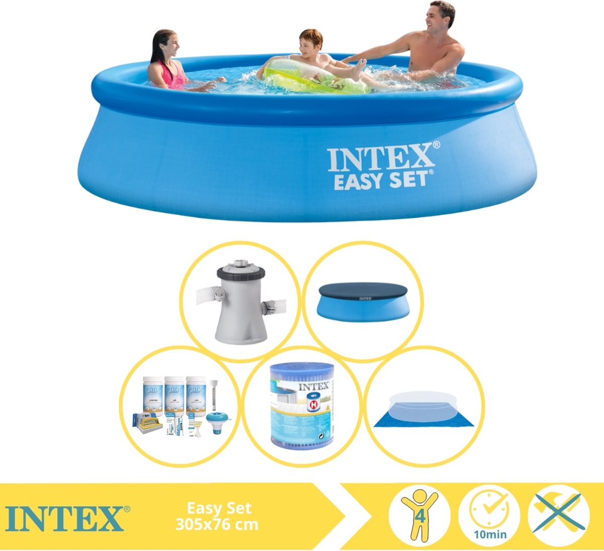   Easy Set Zwembad - Opblaaszwembad - 305x76 cm - Inclusief Afdekzeil, Onderhoudspakket, Filter en Grondzeil