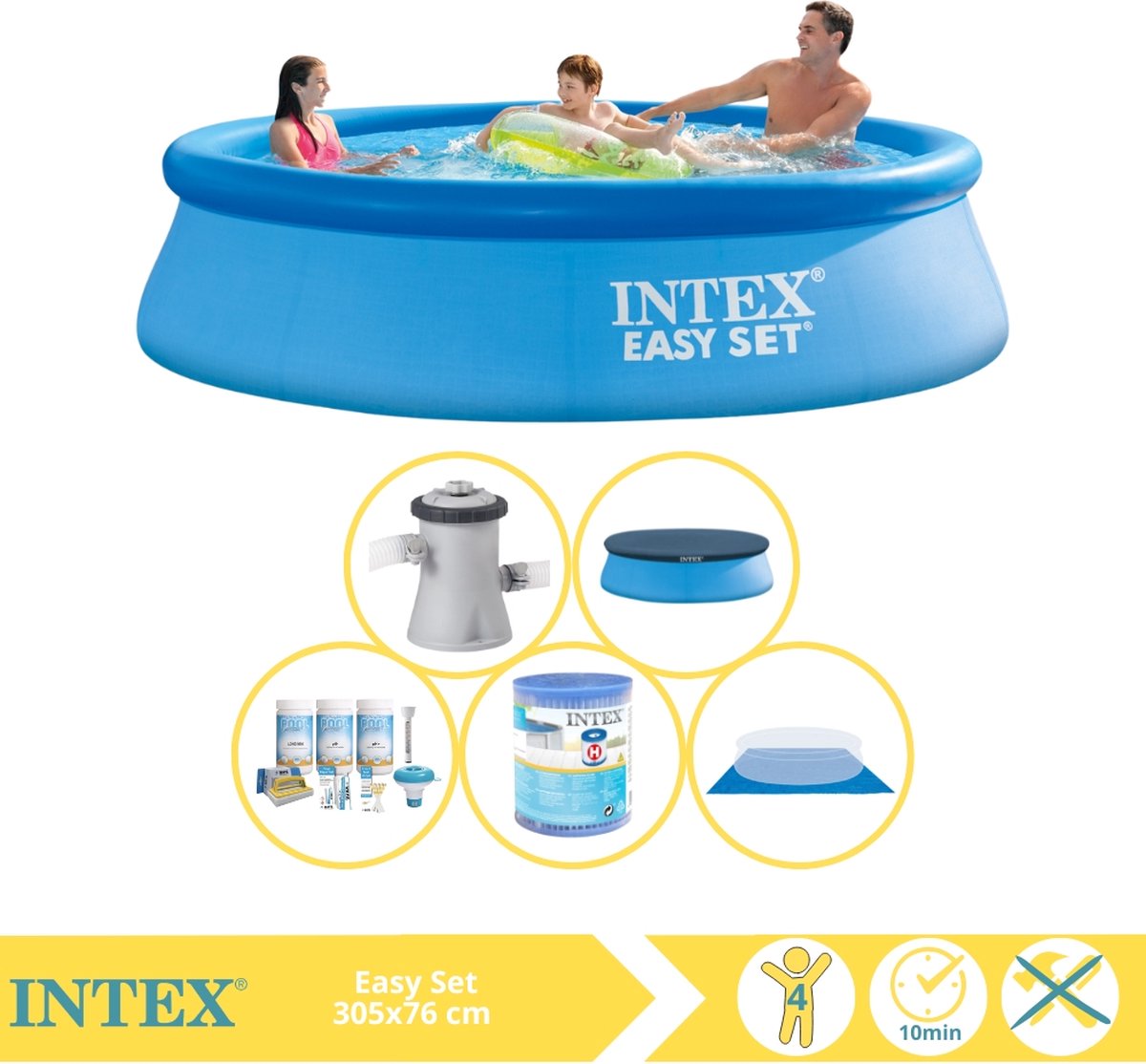   Easy Set Zwembad - Opblaaszwembad - 305x76 cm - Inclusief Afdekzeil, Onderhoudspakket, Filter en Grondzeil
