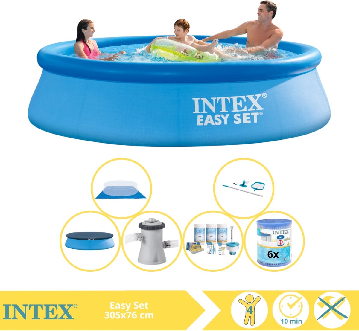   Easy Set Zwembad - Opblaaszwembad - 305x76 cm - Inclusief Afdekzeil, Onderhoudspakket, Zwembadpomp, Filter, Grondzeil en Onderhoudsset