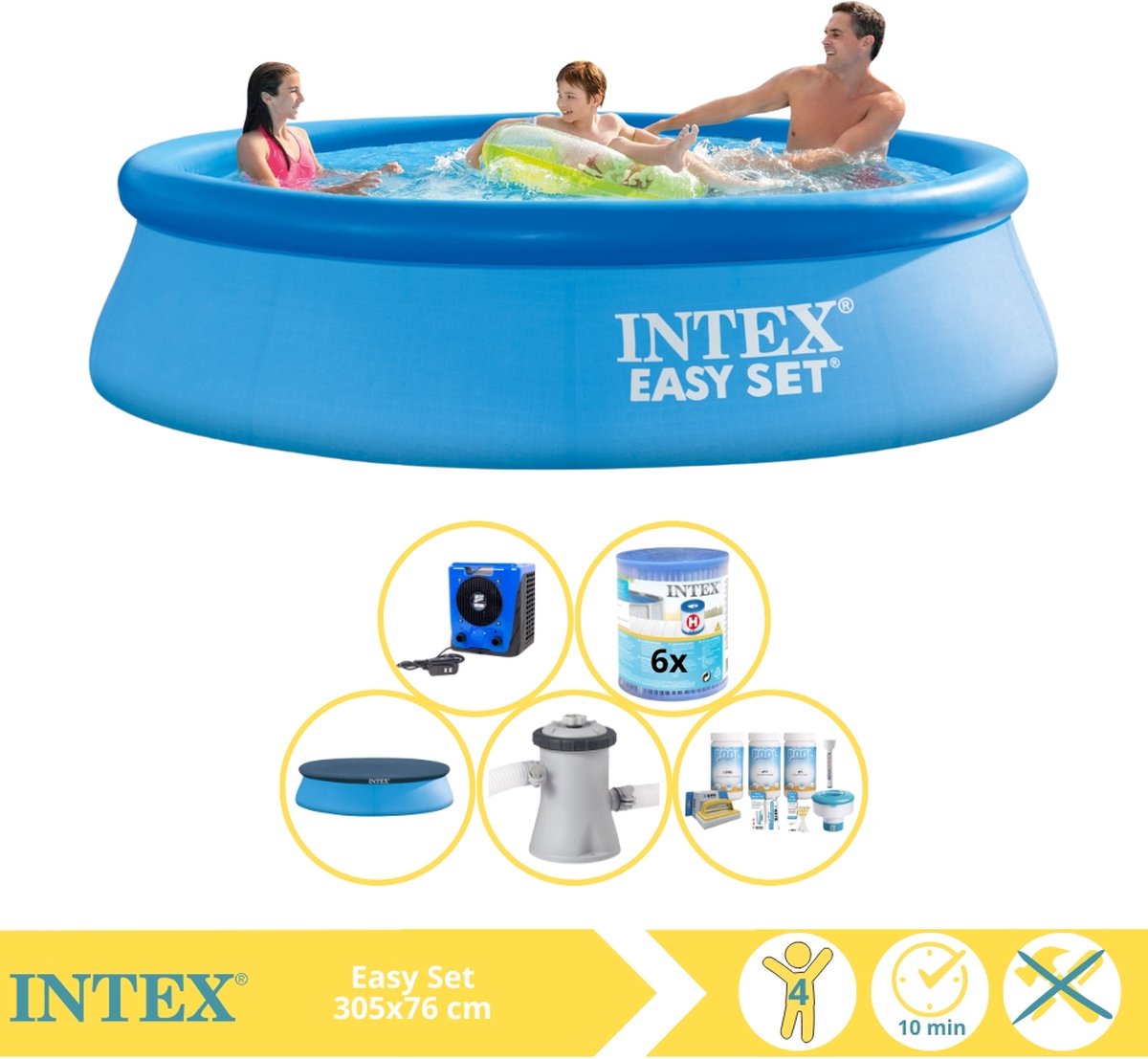   Easy Set Zwembad - Opblaaszwembad - 305x76 cm - Inclusief Afdekzeil, Onderhoudspakket, Zwembadpomp, Filter en Warmtepomp HS