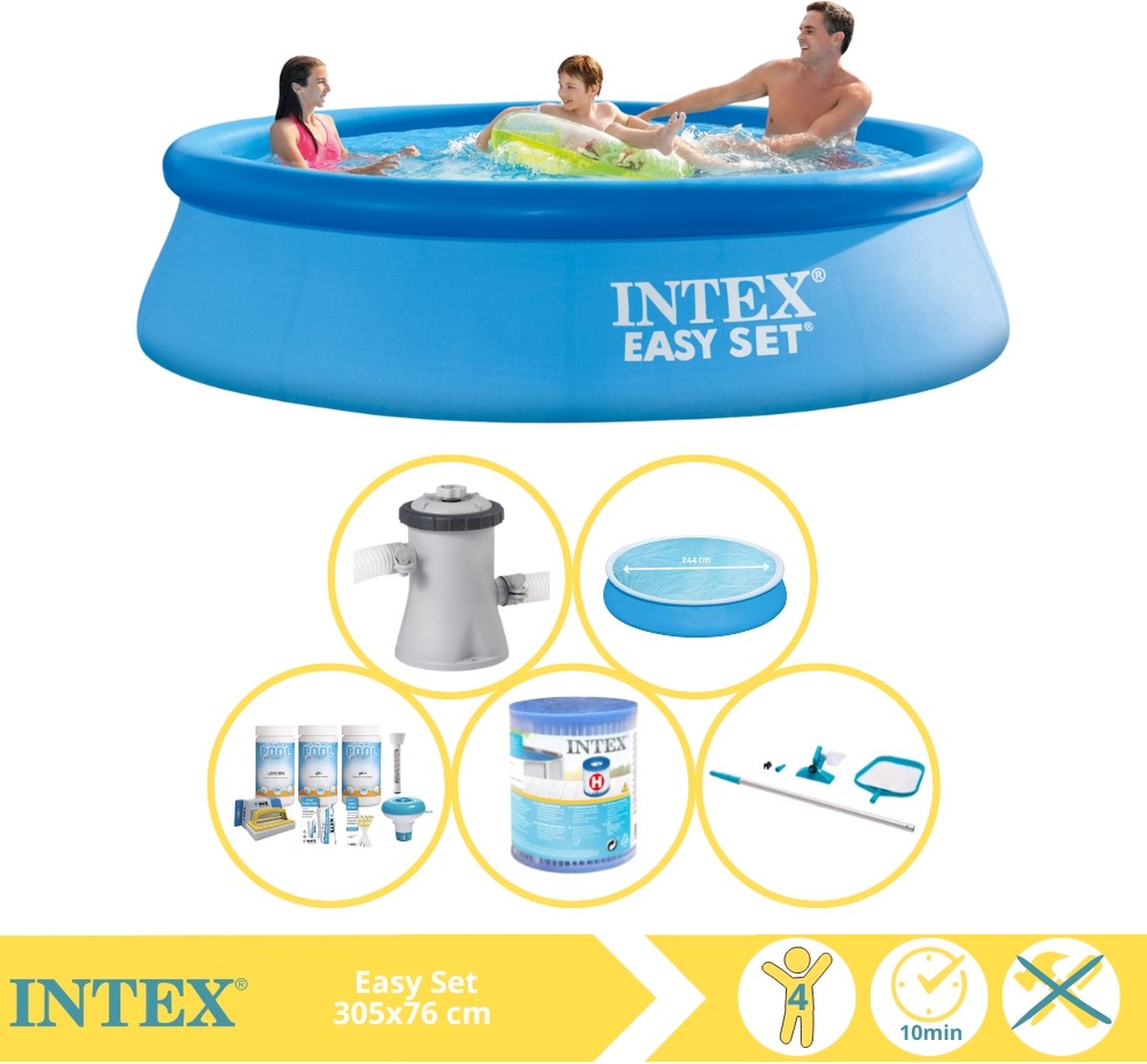   Easy Set Zwembad - Opblaaszwembad - 305x76 cm - Inclusief Solarzeil, Onderhoudspakket, Filter en Onderhoudsset