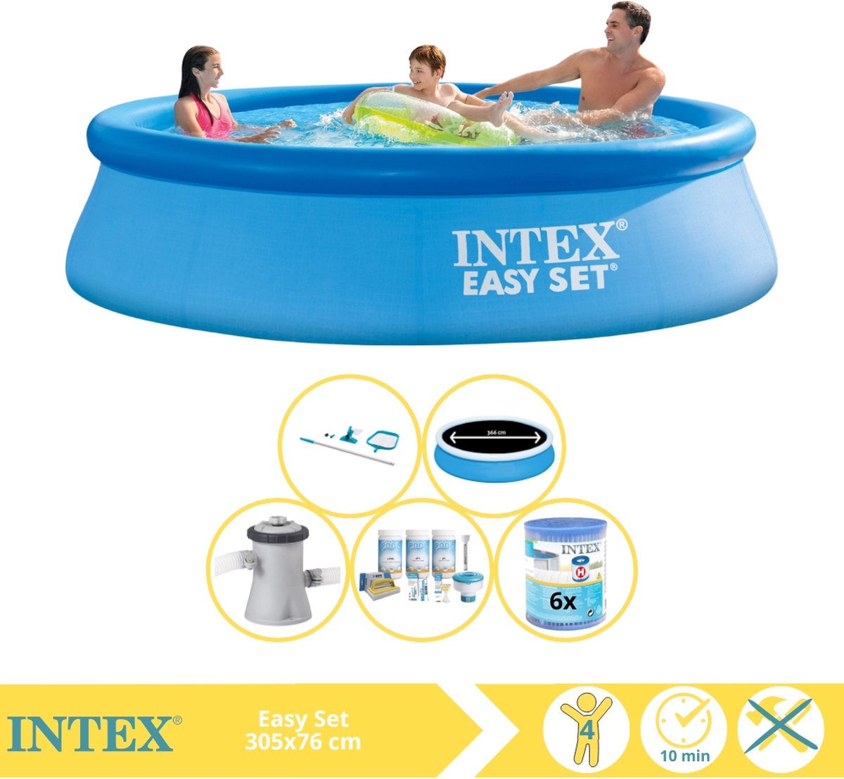   Easy Set Zwembad - Opblaaszwembad - 305x76 cm - Inclusief Solarzeil Pro, Onderhoudspakket, Zwembadpomp, Filter en Onderhoudsset