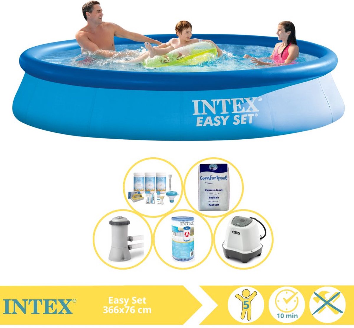   Easy Set Zwembad - Opblaaszwembad - 366x76 cm - Inclusief Filter, Zoutsysteem en Zout
