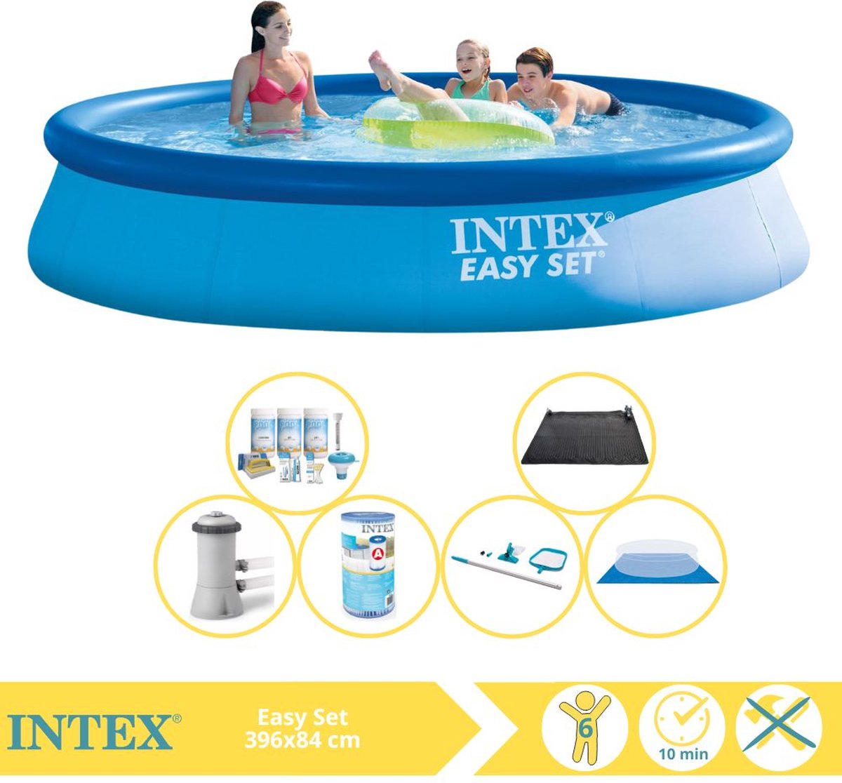   Easy Set Zwembad - Opblaaszwembad - 396x84 cm - Inclusief Onderhoudspakket, Filter, Grondzeil, Onderhoudsset en Solar Mat