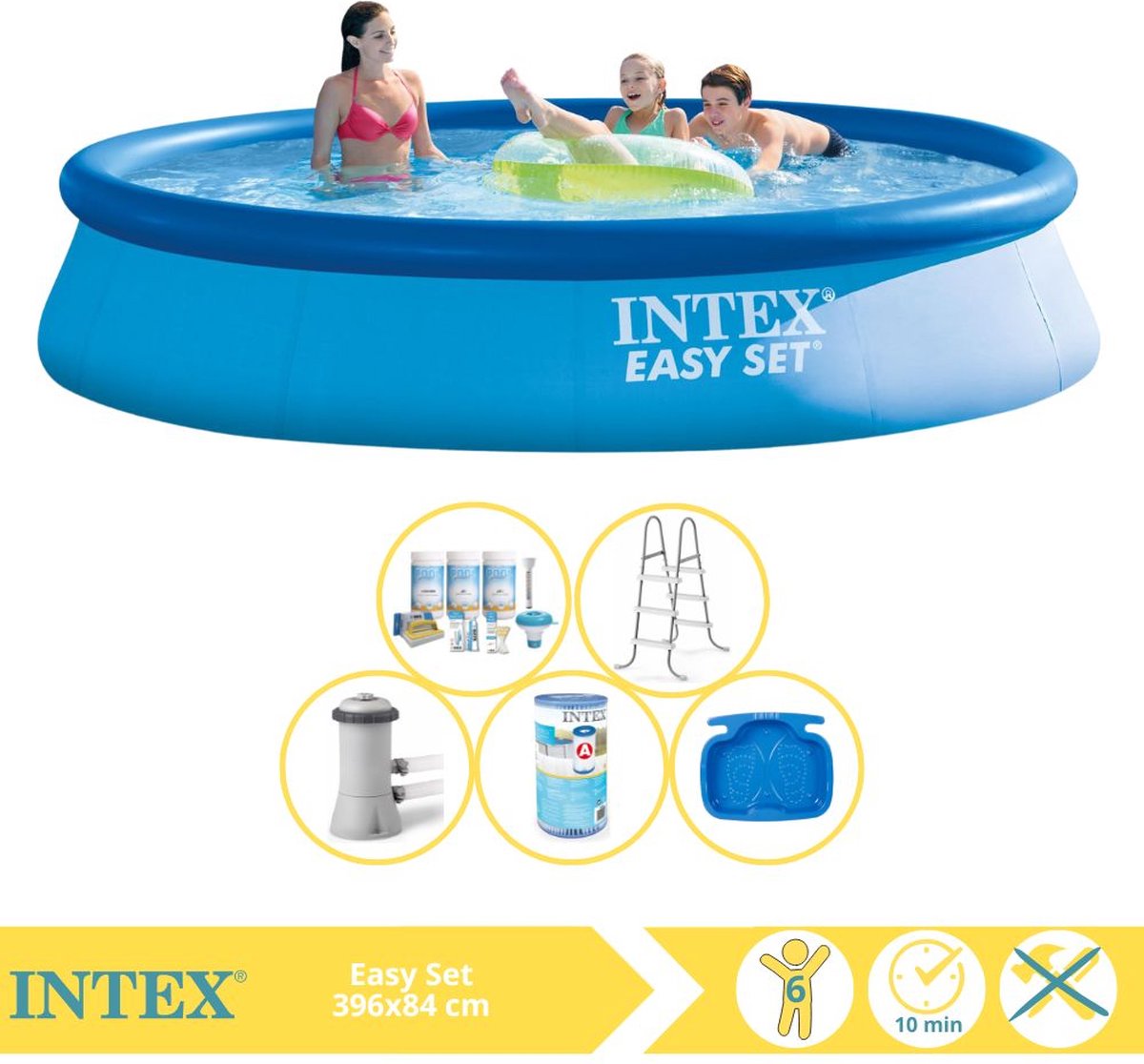   Easy Set Zwembad - Opblaaszwembad - 396x84 cm - Inclusief Onderhoudspakket, Filter, Trap en Voetenbad