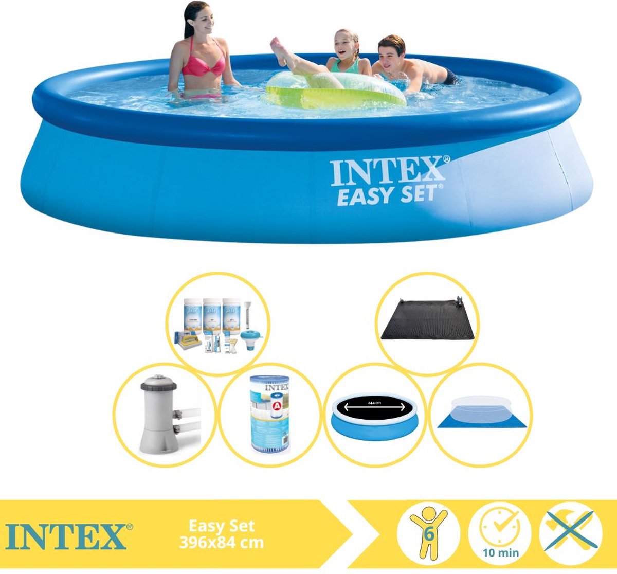   Easy Set Zwembad - Opblaaszwembad - 396x84 cm - Inclusief Solarzeil Pro, Onderhoudspakket, Filter, Grondzeil en Solar Mat