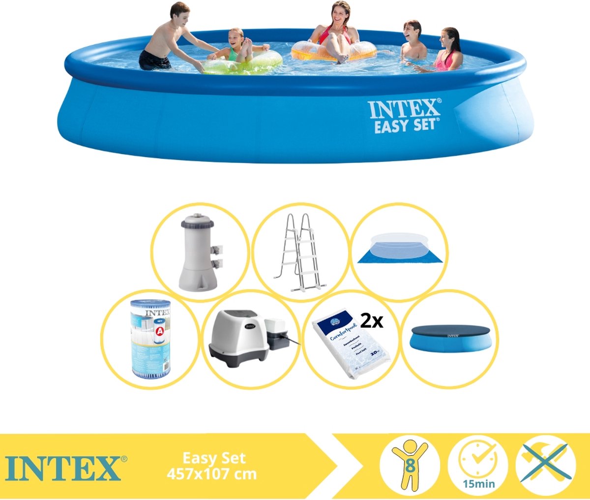   Easy Set Zwembad - Opblaaszwembad - 457x107 cm - Inclusief Filter, Zoutsysteem en Zout