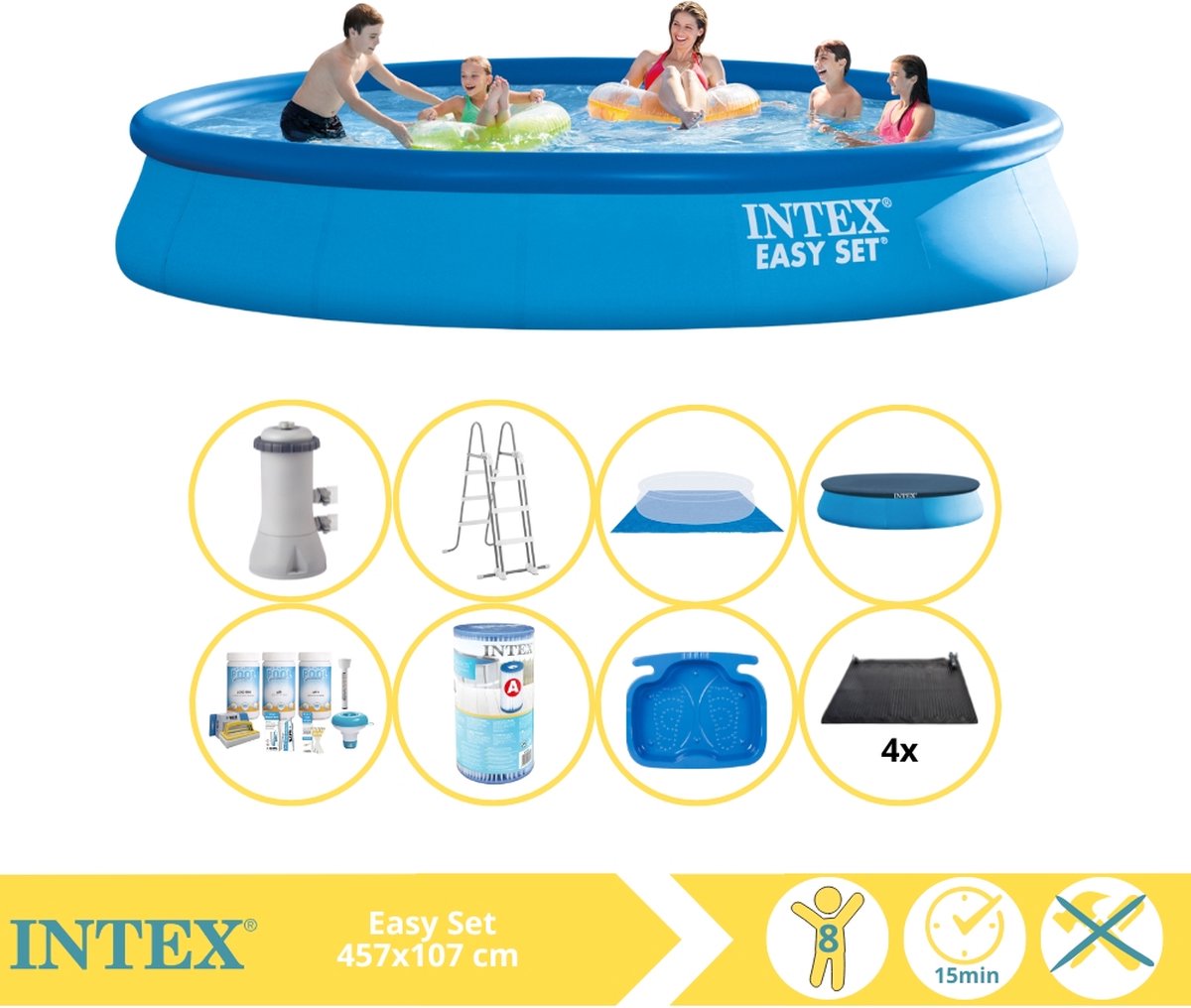   Easy Set Zwembad - Opblaaszwembad - 457x107 cm - Inclusief Onderhoudspakket, Filter, Solar Mat en Voetenbad