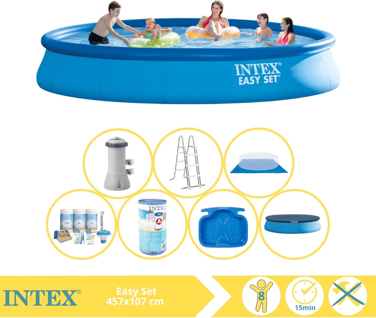   Easy Set Zwembad - Opblaaszwembad - 457x107 cm - Inclusief Onderhoudspakket, Filter en Voetenbad