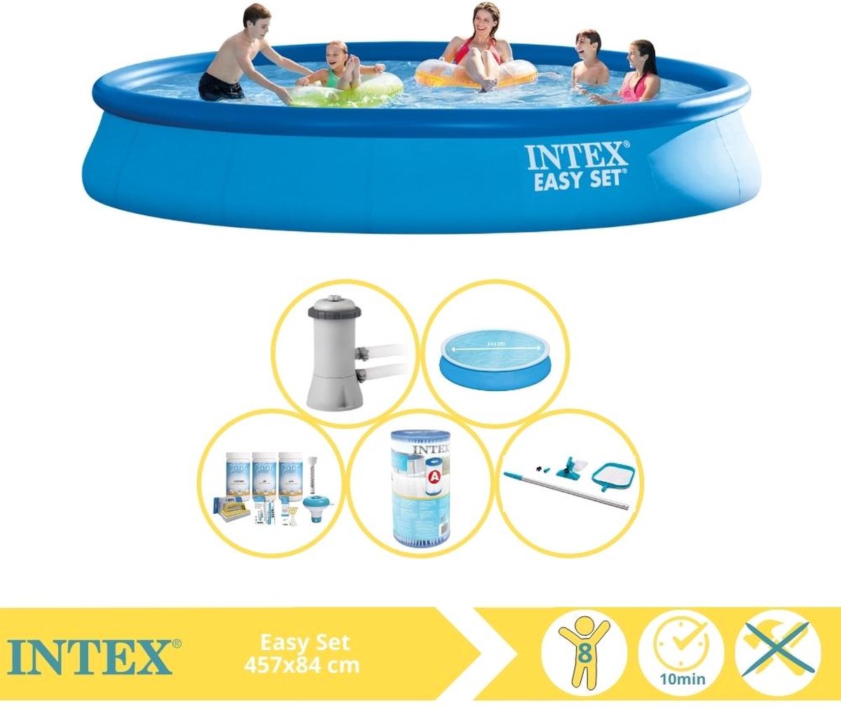   Easy Set Zwembad - Opblaaszwembad - 457x84 cm - Inclusief Comfortpool Solarzeil - Ã¸457 cm Onderhoudspakket, Filter en Onderhoudsset