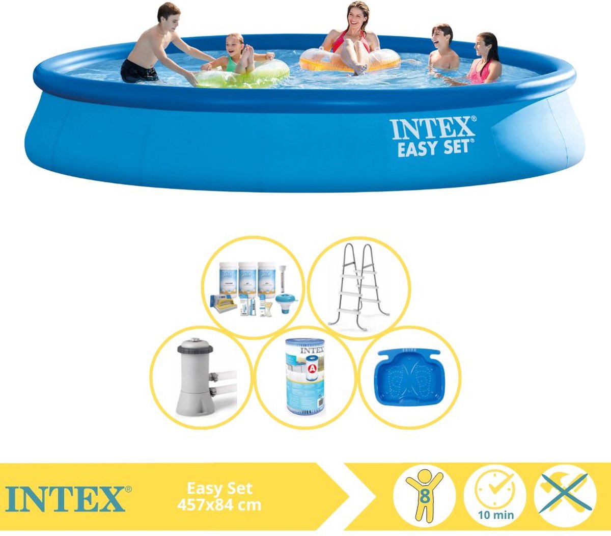   Easy Set Zwembad - Opblaaszwembad - 457x84 cm - Inclusief Onderhoudspakket, Filter, Trap en Voetenbad