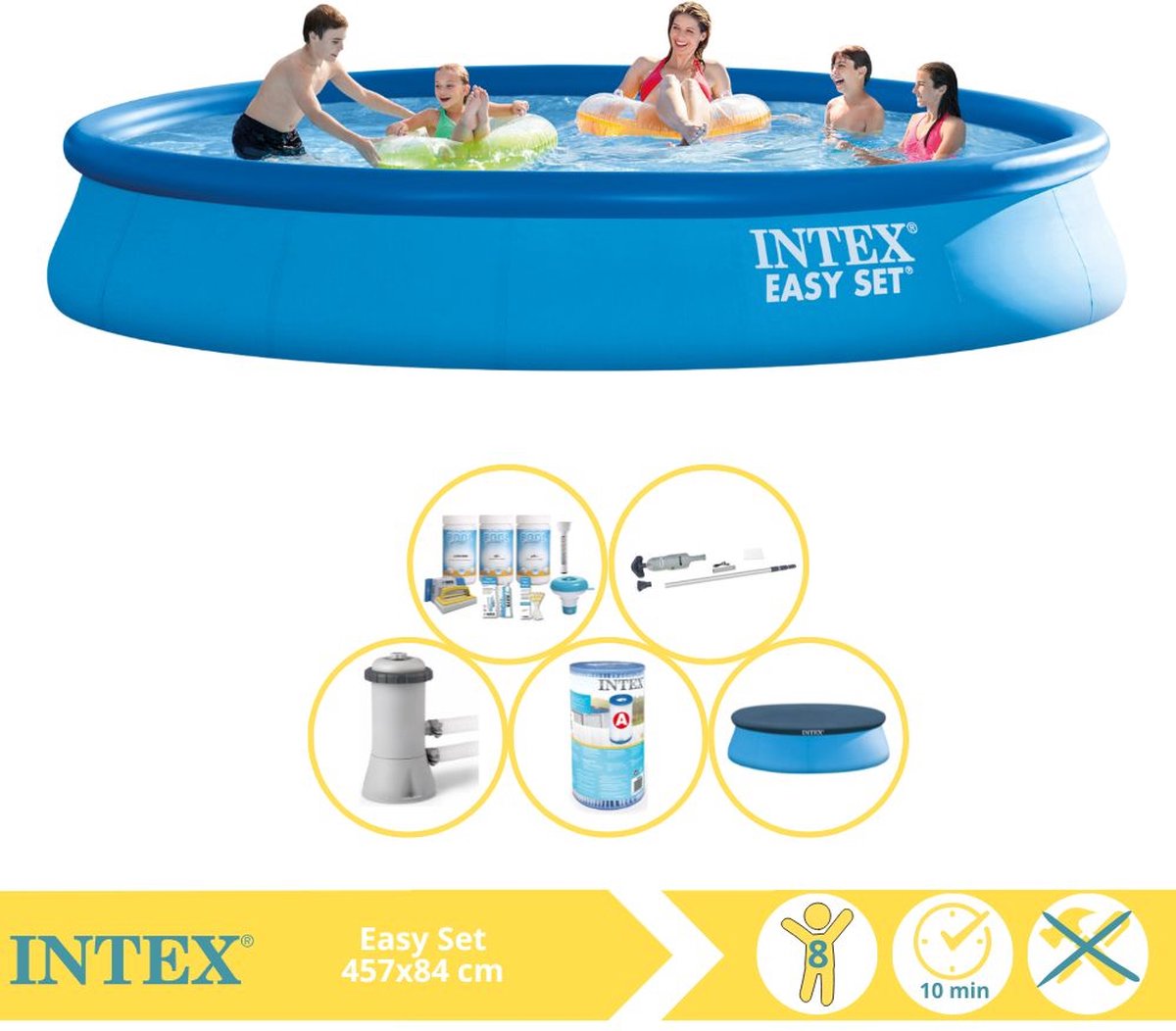   Easy Set Zwembad - Opblaaszwembad - 457x84 cm - Inclusief Onderhoudspakket, Filter en Stofzuiger