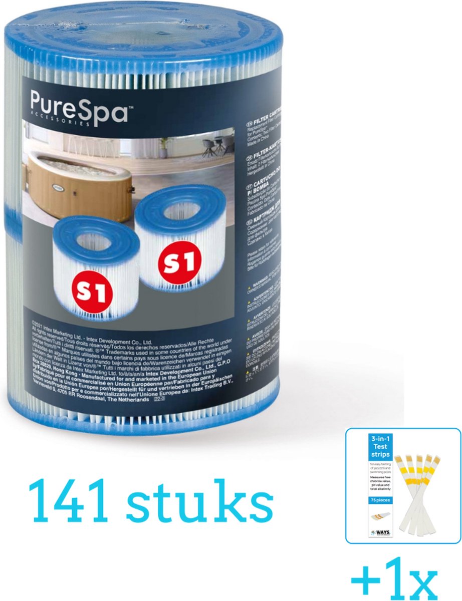   Filter Cartridge S1 voor Opblaas Spa Jacuzzi (per 2 verpakt) - 14 stuks - Voordeelverpakking - Inclusief WAYS Testrips (1 stuks) - Geschikt voor   Spa