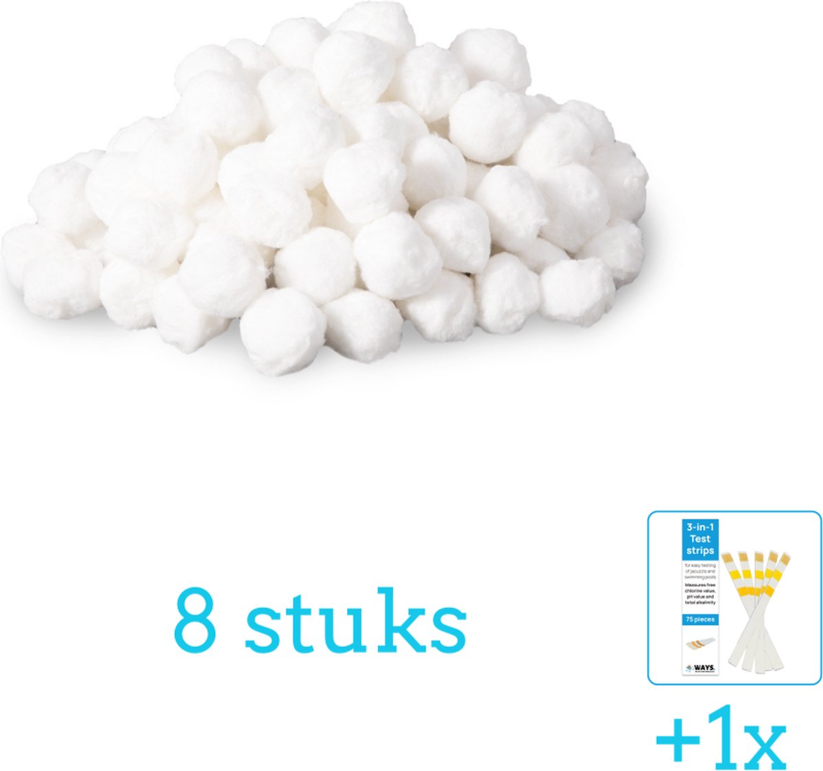   Filterbollen - Geschikt voor zandfilterpomp - 29045 - 8 stuks - Voordeelverpakking - Inclusief WAYS Testrips (1 stuks) -   - 26642GS - 26644GS - 26646GS - 26648GS - 26652GS