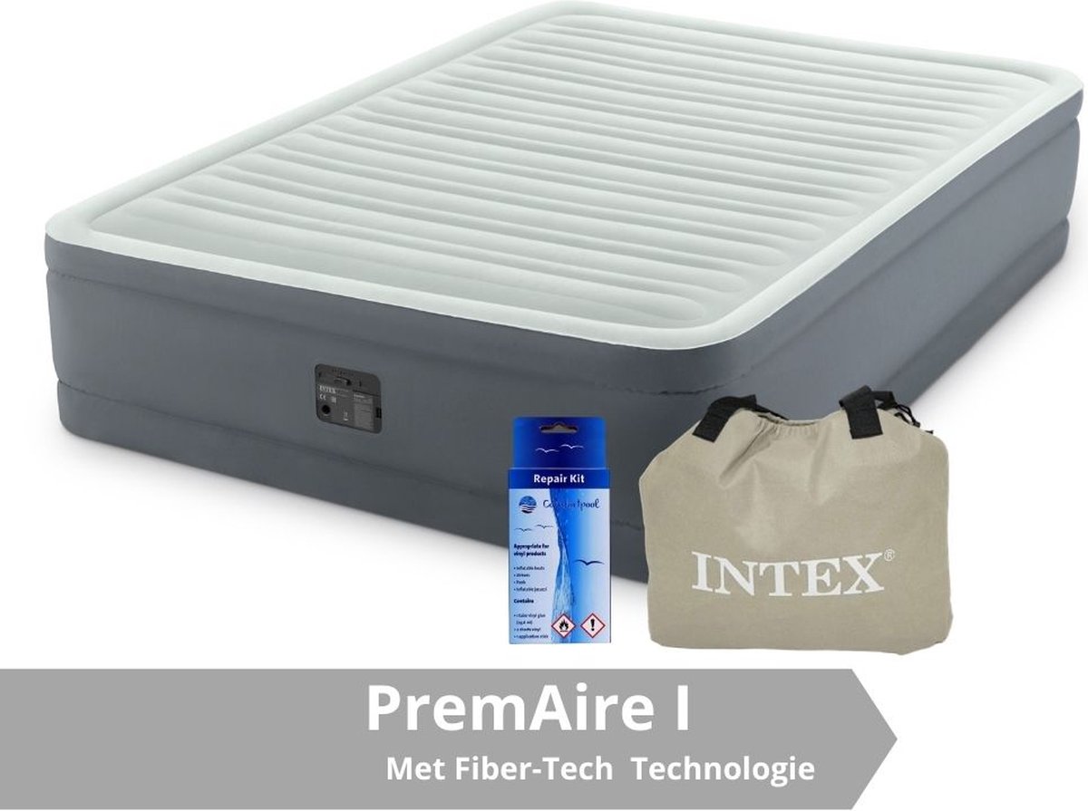 Intex PremAire I - Luchtbed - 2 Persoons - Inclusief Ingebouwde Pomp, Draagtas en Reparatieset
