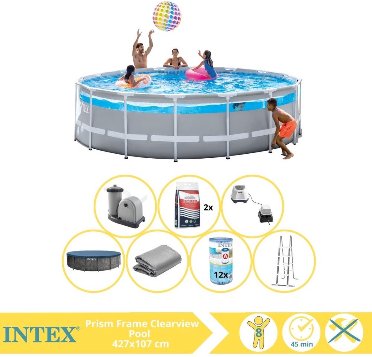   Prism Frame Clearview Zwembad - Opzetzwembad - 427x107 cm - Inclusief Filter, Zoutsysteem en Zout