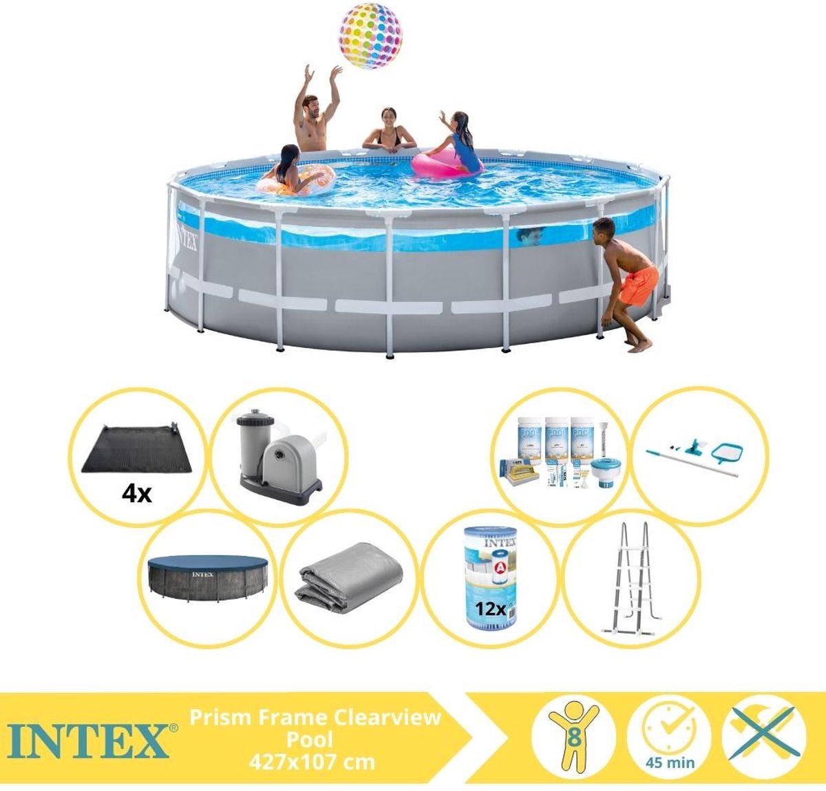   Prism Frame Clearview Zwembad - Opzetzwembad - 427x107 cm - Inclusief Onderhoudspakket, Filter, Onderhoudsset en Solar Mat