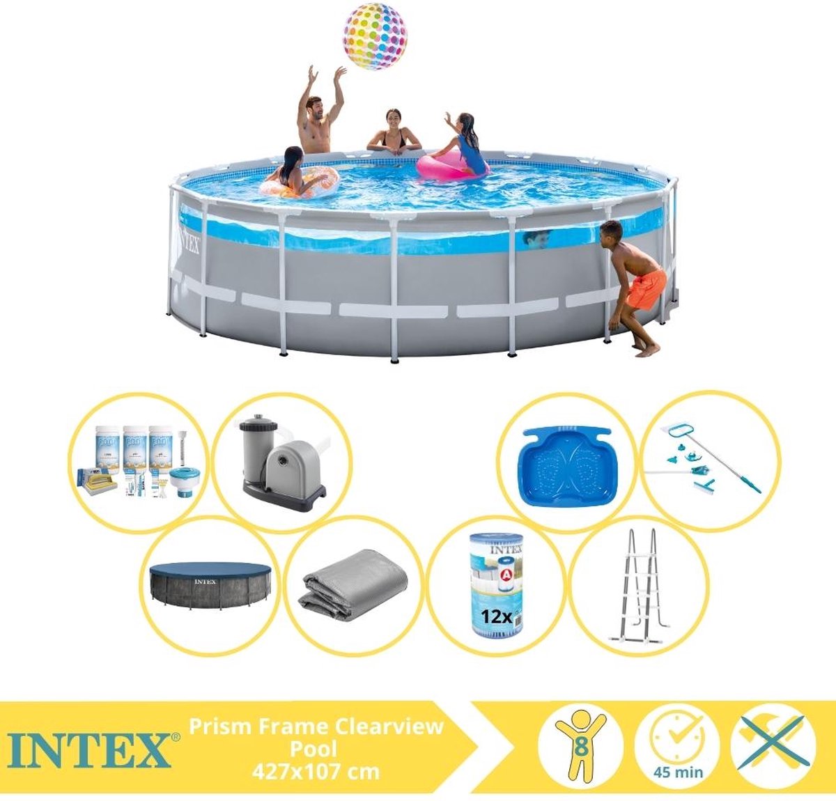   Prism Frame Clearview Zwembad - Opzetzwembad - 427x107 cm - Inclusief Onderhoudspakket, Filter, Onderhoudsset en Voetenbad