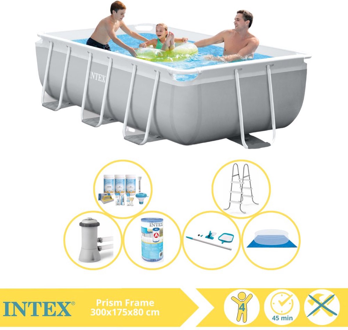   Prism Frame Zwembad - Opzetzwembad - 300x175x80 cm - Inclusief Onderhoudspakket, Filter, Grondzeil en Onderhoudsset