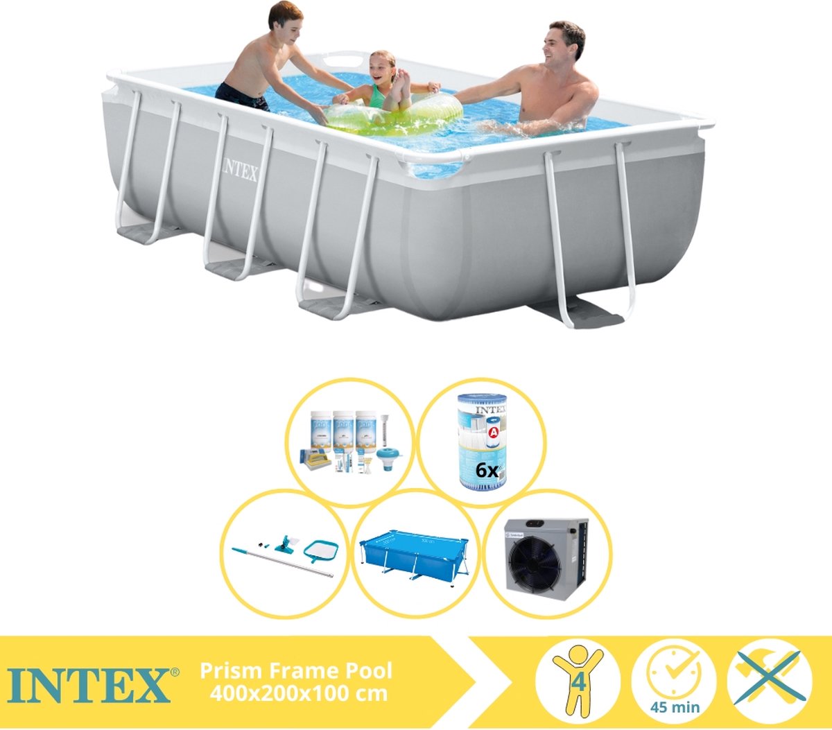   Prism Frame Zwembad - Opzetzwembad - 300x175x80 cm - Inclusief Solarzeil, Onderhoudspakket, Filter, Onderhoudsset en Warmtepomp CP