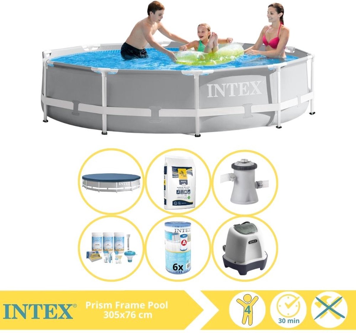   Prism Frame Zwembad - Opzetzwembad - 305x76 cm - Inclusief Afdekzeil, Filter, Zoutsysteem en Zout