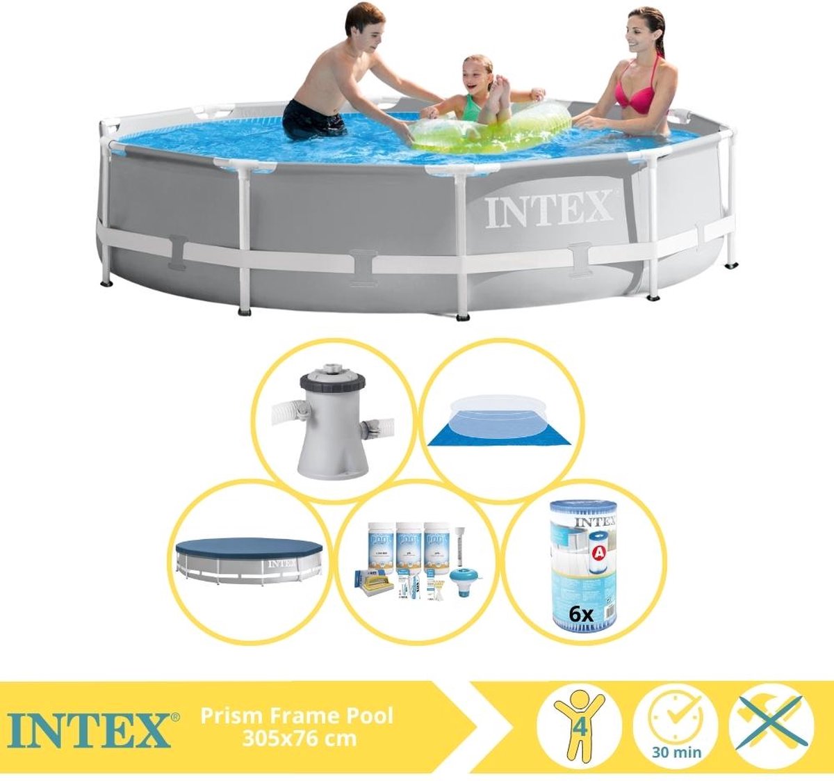   Prism Frame Zwembad - Opzetzwembad - 305x76 cm - Inclusief Afdekzeil, Onderhoudspakket, Filter en Grondzeil