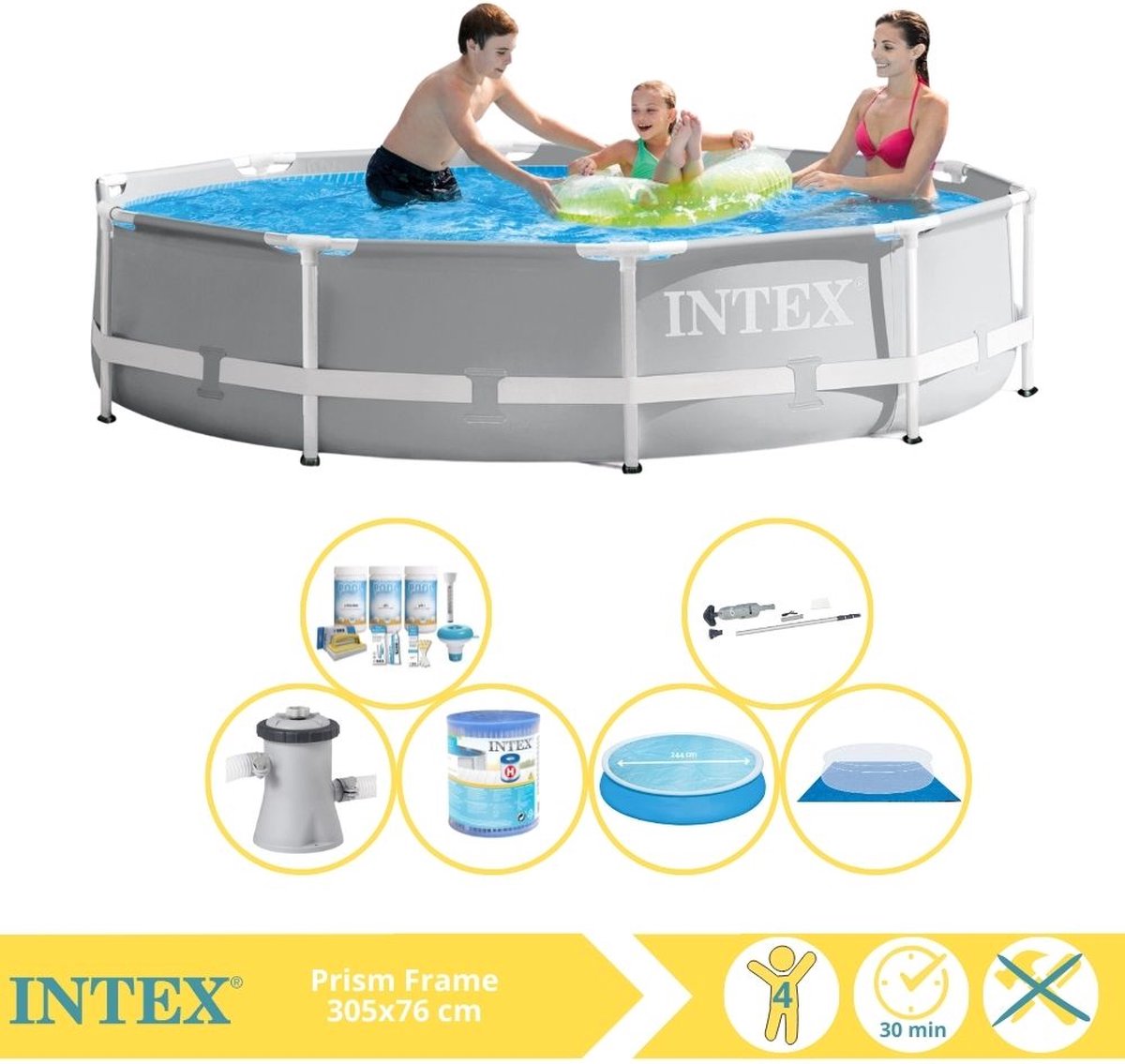   Prism Frame Zwembad - Opzetzwembad - 305x76 cm - Inclusief Solarzeil, Onderhoudspakket, Filter, Grondzeil en Stofzuiger