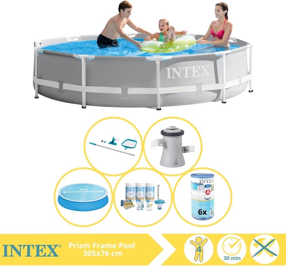   Prism Frame Zwembad - Opzetzwembad - 305x76 cm - Inclusief Solarzeil, Onderhoudspakket, Filter en Onderhoudsset