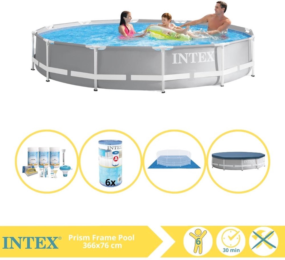   Prism Frame Zwembad - Opzetzwembad - 366x76 cm - Inclusief Afdekzeil, Onderhoudspakket, Filter en Grondzeil