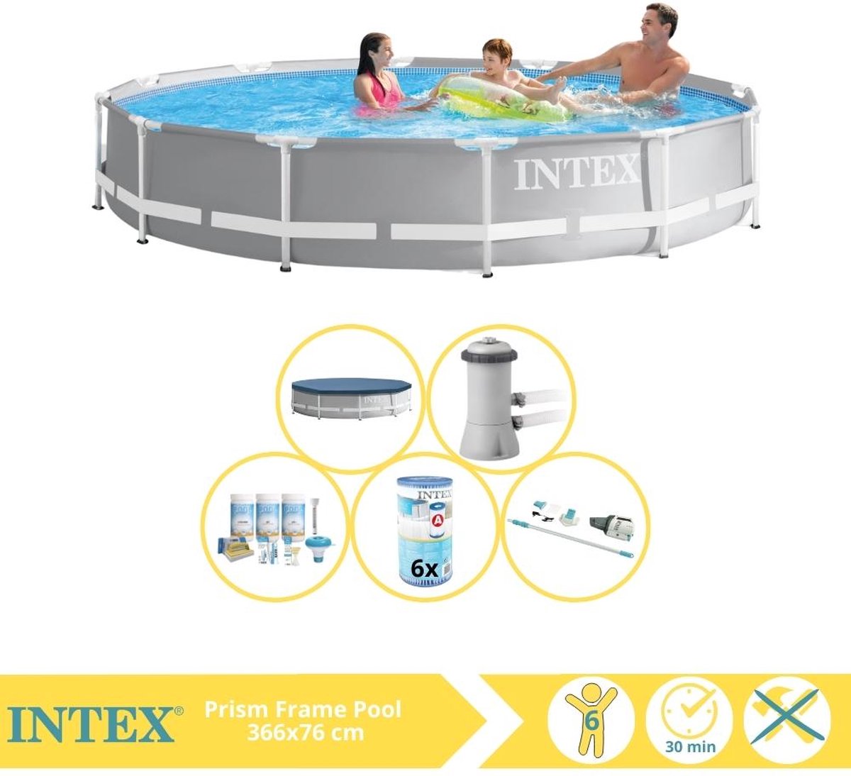   Prism Frame Zwembad - Opzetzwembad - 366x76 cm - Inclusief Afdekzeil, Onderhoudspakket, Filter en Stofzuiger