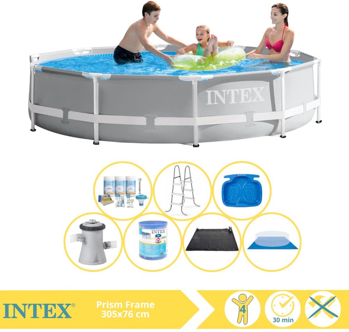   Prism Frame Zwembad - Opzetzwembad - 366x76 cm - Inclusief Onderhoudspakket, Filter, Grondzeil, Solar Mat, Trap en Voetenbad